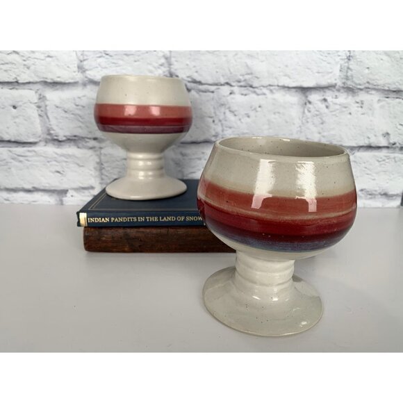 4 MCM Handmade Goblets Handpainted one pair made in Korea Yellow Red Brown - Picture 2 of 10